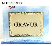 Glastrophäe inkl. Zierplatte gold "-25% Rabatt-Aktion": 3-färbige Glastrophäe inkl. goldener Zierplatte für Ihre persönliche Widmung