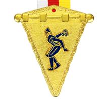 Medaille Alpin 011 + Band: MESSINGMEDAILLE in Wimpelform mit geprägtem und blau emailiertem Motiv "