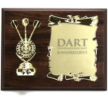 Holzschild "DART": Braunes Holzschild 23x18cm zum Hängen oder Stellen mit Figur "DARTSCHEIB