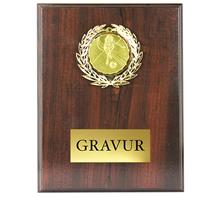 Braunes Holzschild 15x20+MH+Motiv "Amethyst": Braunes Holzschild 15x20cm mit Lorbeer-Motivhalterung inkl. Messing-Meda