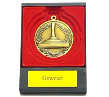 Etui inkl. Med. Primus: Blaues Etui Größe 9x11cm mit Klarsichtdeckel inkl. MESSINGMEDAILLE mit