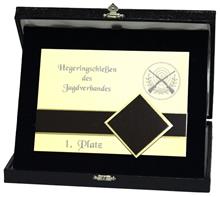 Blaue Kassette 23x19 + Platte braun-gold 17x12: Blaue Kassette 23x19cm inkl. Zierplatte Braun-Gold 17x12cm.