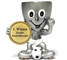 Kinder-Fussball-Trophäe: Kleine Kinder-Fussball-Trophäe. Ihr Text auf Ø25mm goldener Folie.