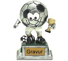 Mini-Fussball-Cup: Silberne Steinguss-Trophäe "Fußballer mit Pokal" mit dreifärbiger Bemalu