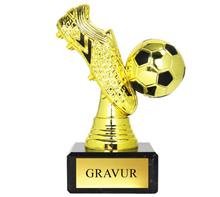 Trophäe Fussball: Kleine Steinguss-Trophäe "Fussball mit Pokal".