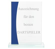 Glastrophäe "BLAU": Spiegelglastrophäe "BLAU" in Hoch- oder Querformat zum Stellen. Ideal fü