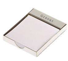 Notizblock: Notizblatthalter versilbert. Maße außen: 8x10cm Gravur auf gerader Fläch