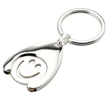 Schlüsselkette Happy Münze: Schlüsselanhänger mit Einkaufschip "Happy" versilbert. Maße: Länge 7,5cm,