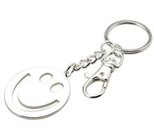 Schlüsselkette Happy: Schlüsselanhänger "Happy" mit Karabiner, versilbert. Maße Ø 3,5cm Länge: 1