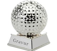 Trophy Golfball: Trophy "Golfball" versilbert - anlaufgeschützt. Maße: Höhe 11cm, Sockel 7,
