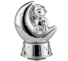 Spardose/Spieluhr Teddy Mond: Spardose-Spieluhr "Teddy-Mond" versilbert. Maß: Ø9cm Höhe: 16cm Melodie