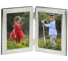 Doppelfotorahmen versilbert: Doppel-Fotorahmen versilbert, anlaufgeschützt. Gravur auf beiden Seiten oben u.
