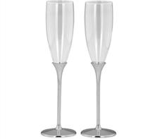 Sektglas-Set: Sektgläser-Garnitur 2-teilig, Kombination aus Glas und Metall versilbert.