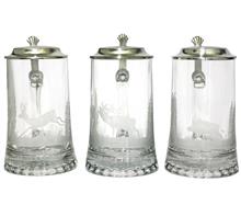 Glaskrug Reh-Hirsch-Wildsau: Bierkrug 1/2l Kristallglas mit Zinndeckel, handgeschliffen. Motive: Reh -