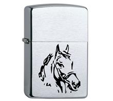 Zippo inkl. Lasergravur "Pferdekopf" SL199: ZIPPO Sturmfeuerzeug "Regular chrom gebürstet" Inkl. Lasergravur schwa