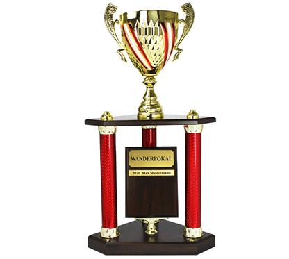 Wanderpokal inkl. Holzschild für Gravur: Großer Säulenpokal inkl. Holzschild für ihre Individuelle Beschriftung und