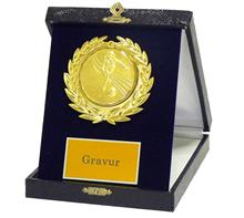 Kassette inkl. Med. Primus "Bowling Da." gold: Samtkassette 13x16cm inkl. Medaillenhalter und MESSINGMEDAILLE mit gepräg