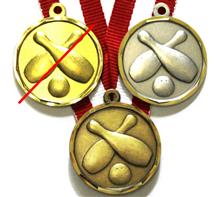 Medaille Granat Kegeln "DS081" inkl. Band: Messingmedaille Ø32mm mit geprägtem Relief-Motiv "KEGEL SYMBOL" inkl. Ba