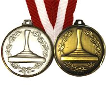 Medaille Saphir "Eisstock" inkl. Band: Messingmedaille Ø42mm mit geprägtem Motiv "EISSTOCK" mit Diamantschliffr
