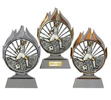 Fussball-Trophäe "Blaze 050": PVC-Trophäe in Gold-Silber-Bronze ?inkl. Motiv "FUSSBALLER" Ø70mm.