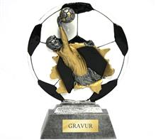 Tormann-Trophäe: Trophäe mit färbigem Fussball und plastischer Figur "Tormann-Handschuhe"