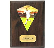 Holzschild braun 15x20 + Wimpel Fussball: Braunes Holzschild 15x20cm zum Hängen oder Stellen inkl. färbigem Wimpel "FU