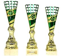 Fussball-Pokal: Modern und voll im Trend! Silberner Metall-Fussball kombiniert mit Goldmet