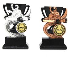 Gokart-Trophäe inkl. "ZW115": Steinguss-Trophäe "GOKART" in Gold-Silber-Bronze inkl. Motiv Ø25mm "aktuelle