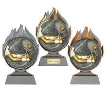 Tennis-Trophäe "Blaze 043": PVC-Trophäe in Gold-Silber-Bronze ?inkl. Motiv "TENNIS" Ø70mm.