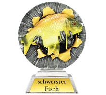 Fisch-Trophäe: Trophäe aus Kunstharz inkl. färbigem Motiv "FISCH" und aktueller Jahres
