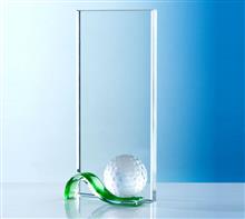 Glastrophäe "Golfball-Grün": GLASTROPHÄE "Golfball-Grün" Opti-White Glasplatte in 10mm Stärke kombini