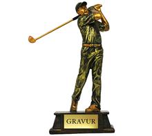 Trophäe "Golfer": Steingussfigur "GOLFER" auf Sockel.