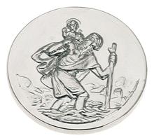 Autoplakette Christopherus: Autoplakette Christopherus versilbert. Maß: Ø 3cm, Klebepunkt auf Rückseit