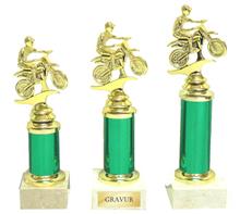 Trophäe mit Figur 091: Attraktive grüne Trophäe mit goldener, plastischer Figur "MOTOCROSS".